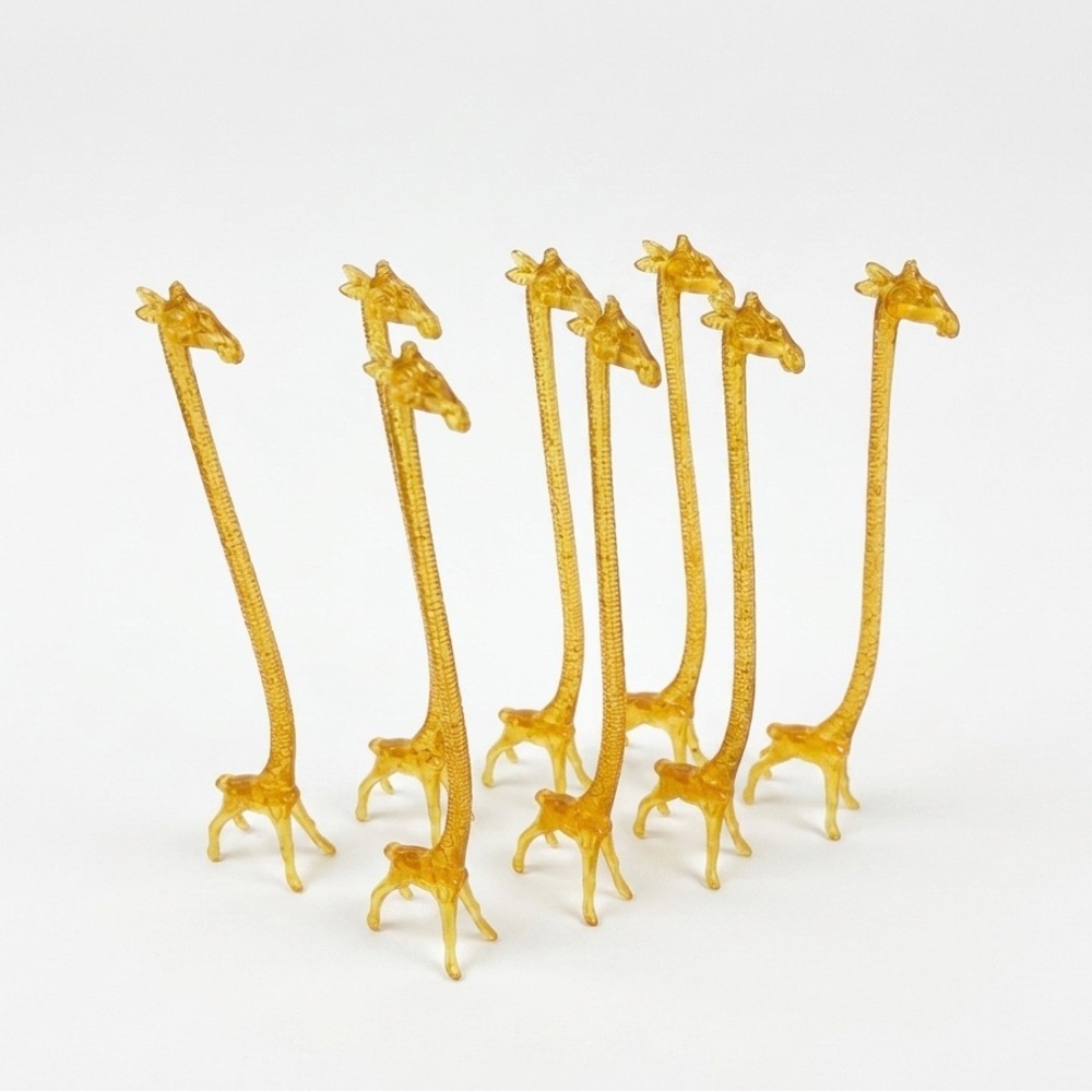 VINTAGE Amber Giraffe Swizzle Stick Cocktail Stirrers 6" Set of 8 Mid Century